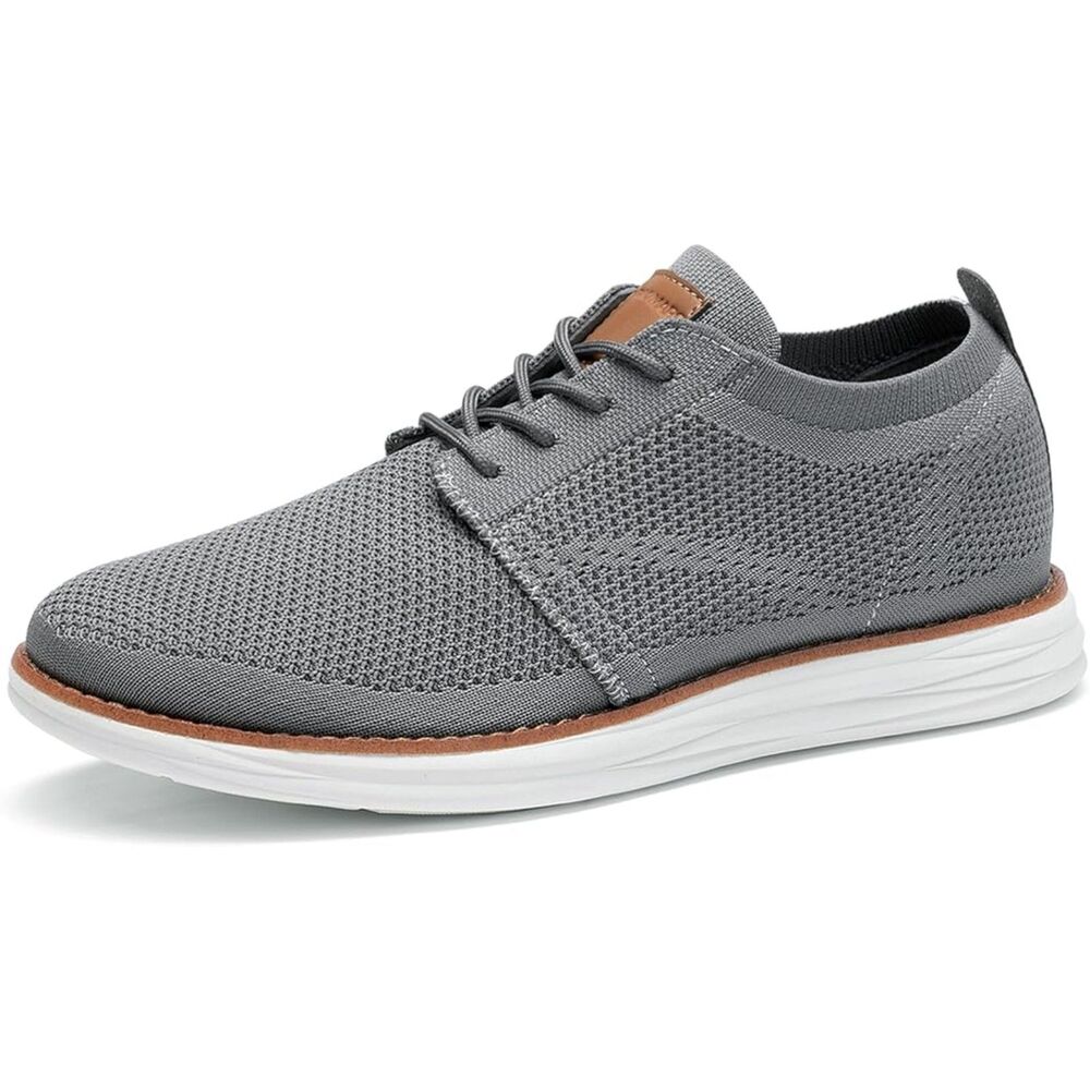 Men's Grey Rubber Sole Oxfords Lace up Lightweight Flex Breeze Mesh Sneakers